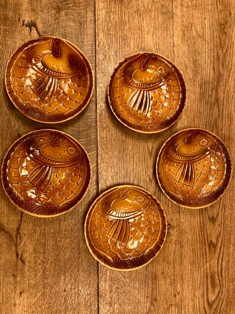 Series of 5 plates Sarreguemines fish