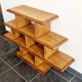 Low solid oak shelf, brutalist style, 60s