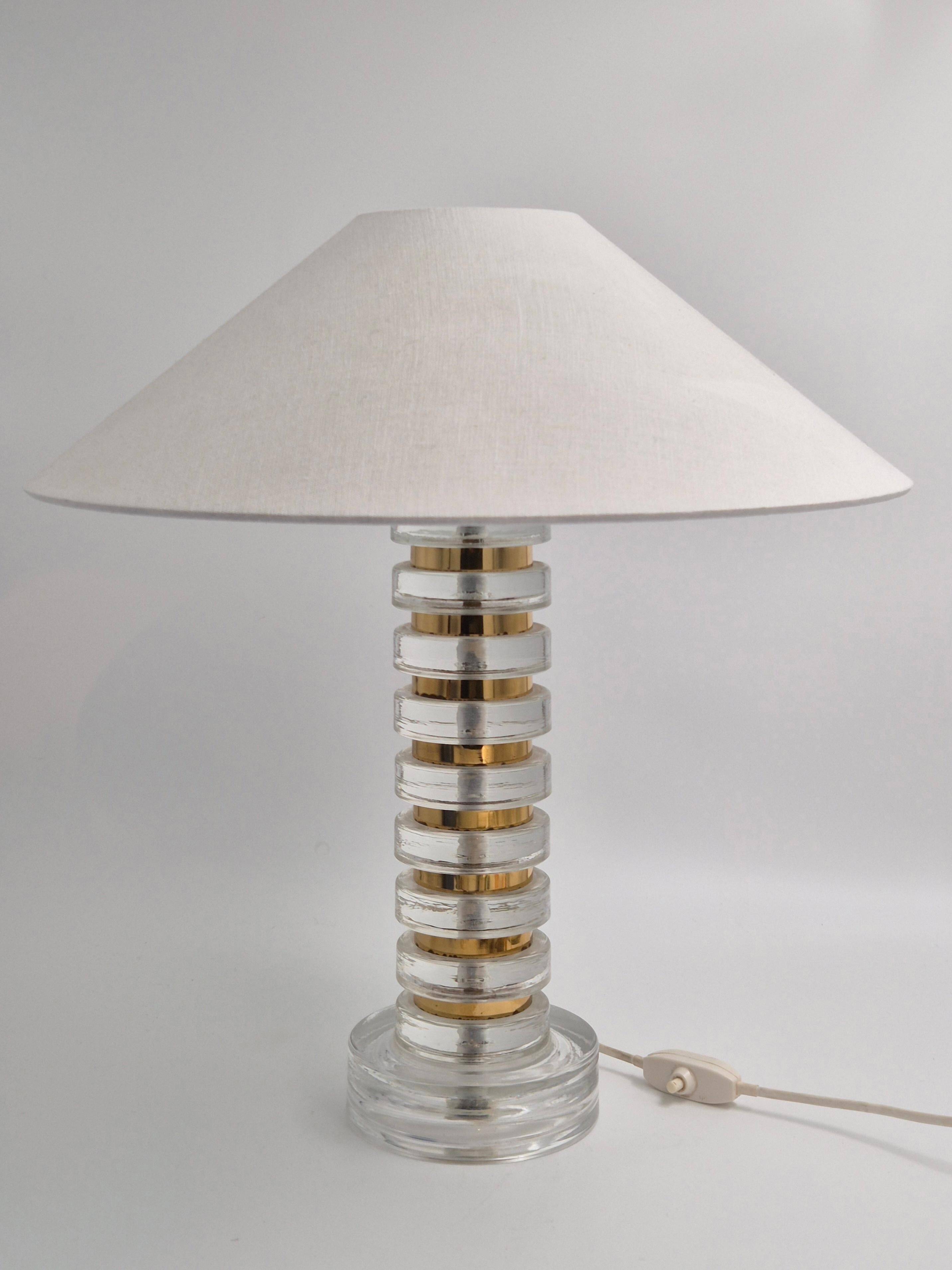 The Modern Scandinavian / Midcentury Modern table lamp with Orrefors glass and brass.
