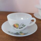 Series of 5 cups and under cups Arcopal summer fruit decoration