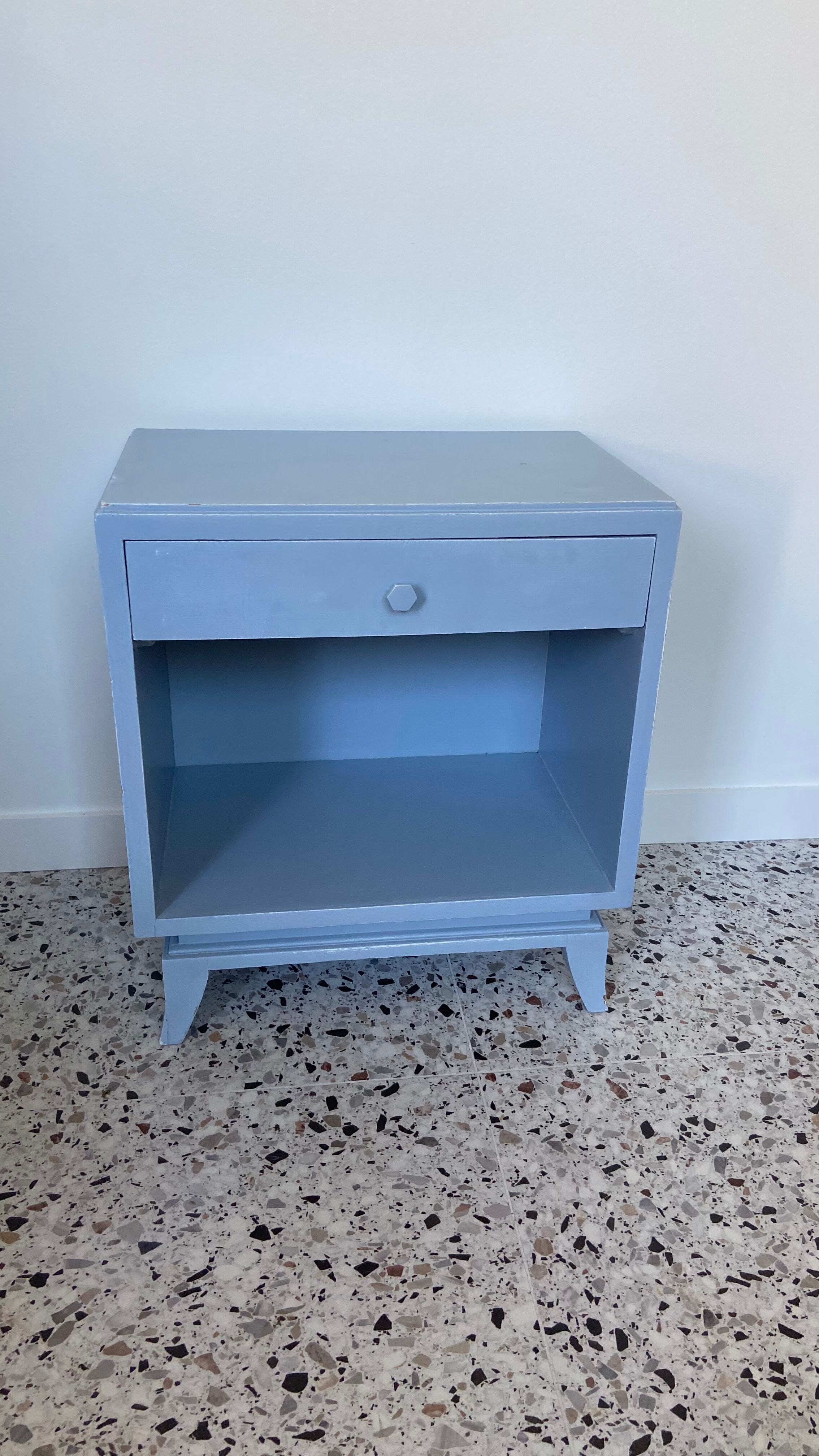Vintage bedside 1950 gray blue patinated