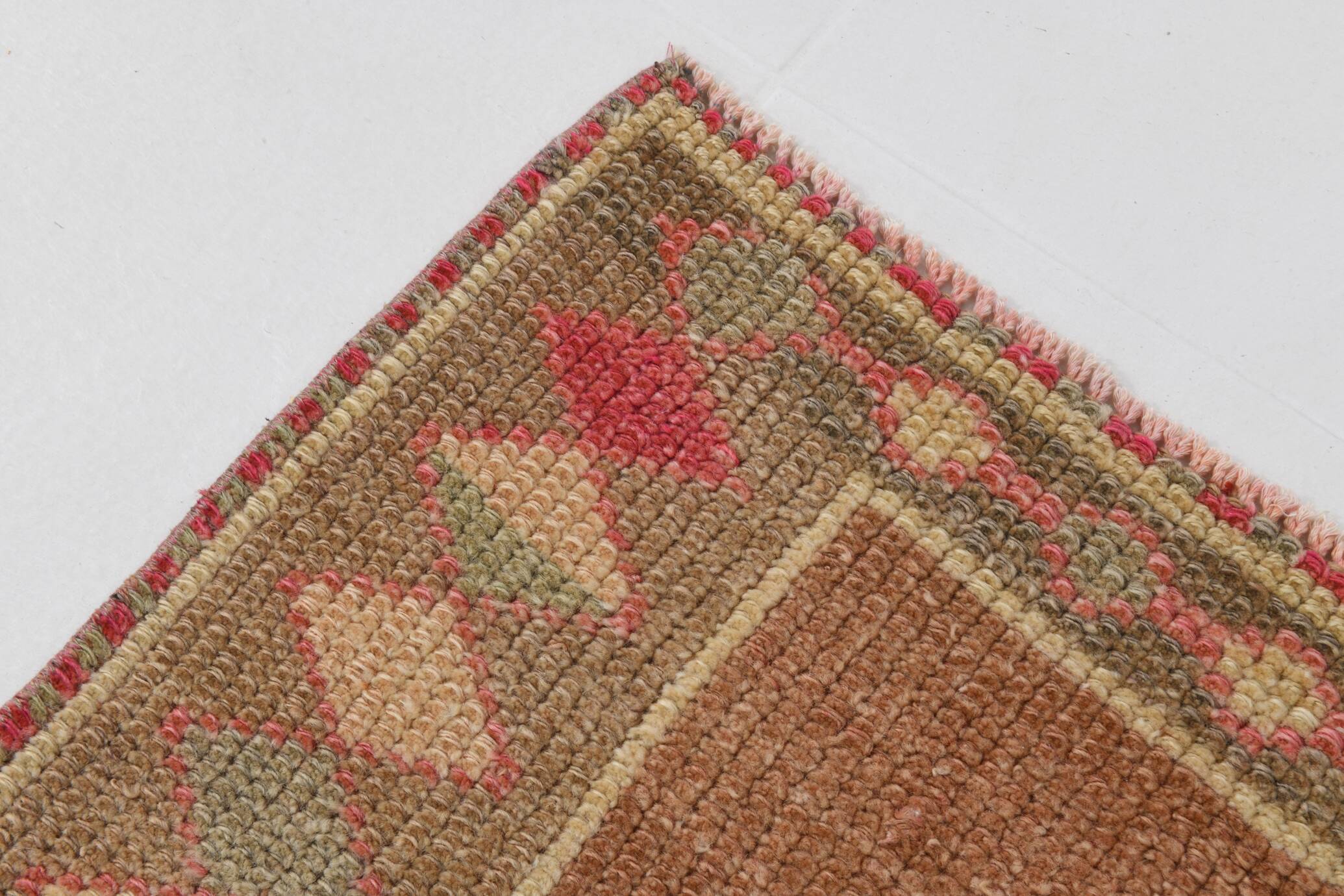 Taupe & Dusty Pink Vintage Carpet For Hallway, 83x308 Cm