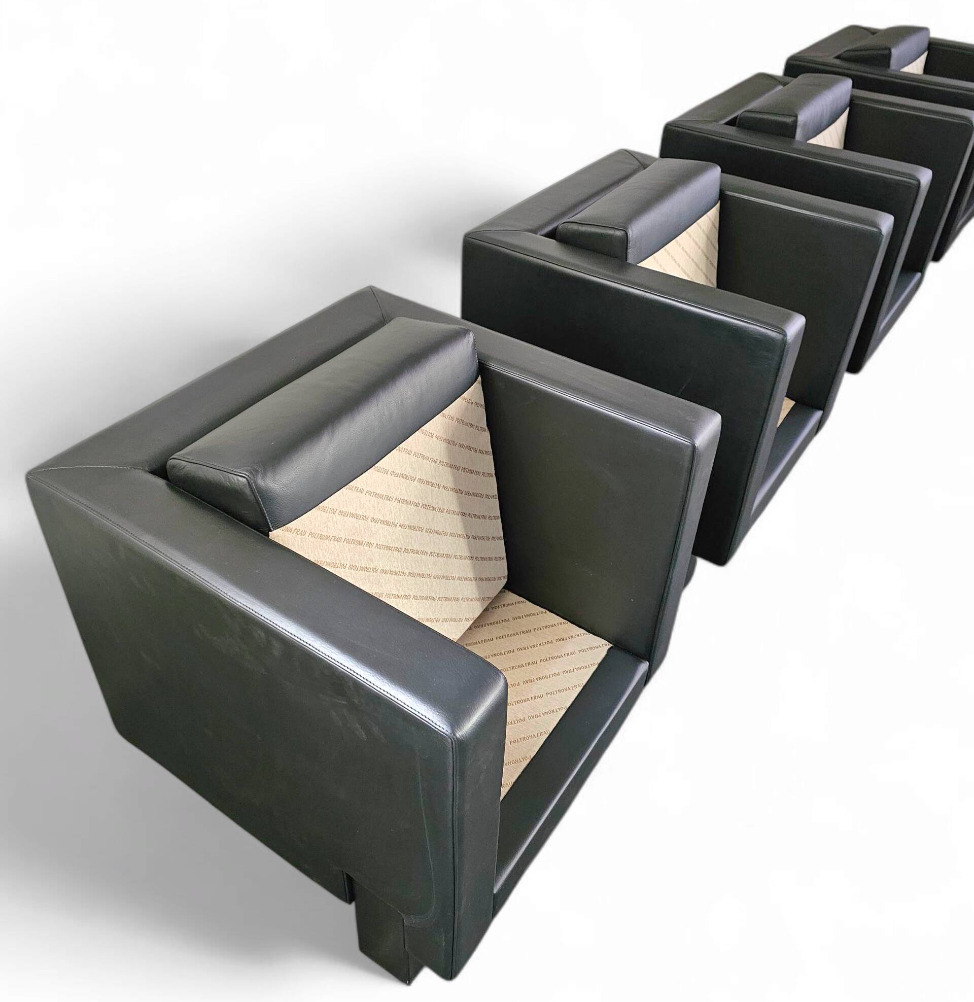 4 x Black Leather Poltrona Frau Moji Armchairs / sofa by Shigeru Uchida