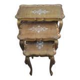 Set of three nesting tables in gilded wood in Florentine style Hollywo.