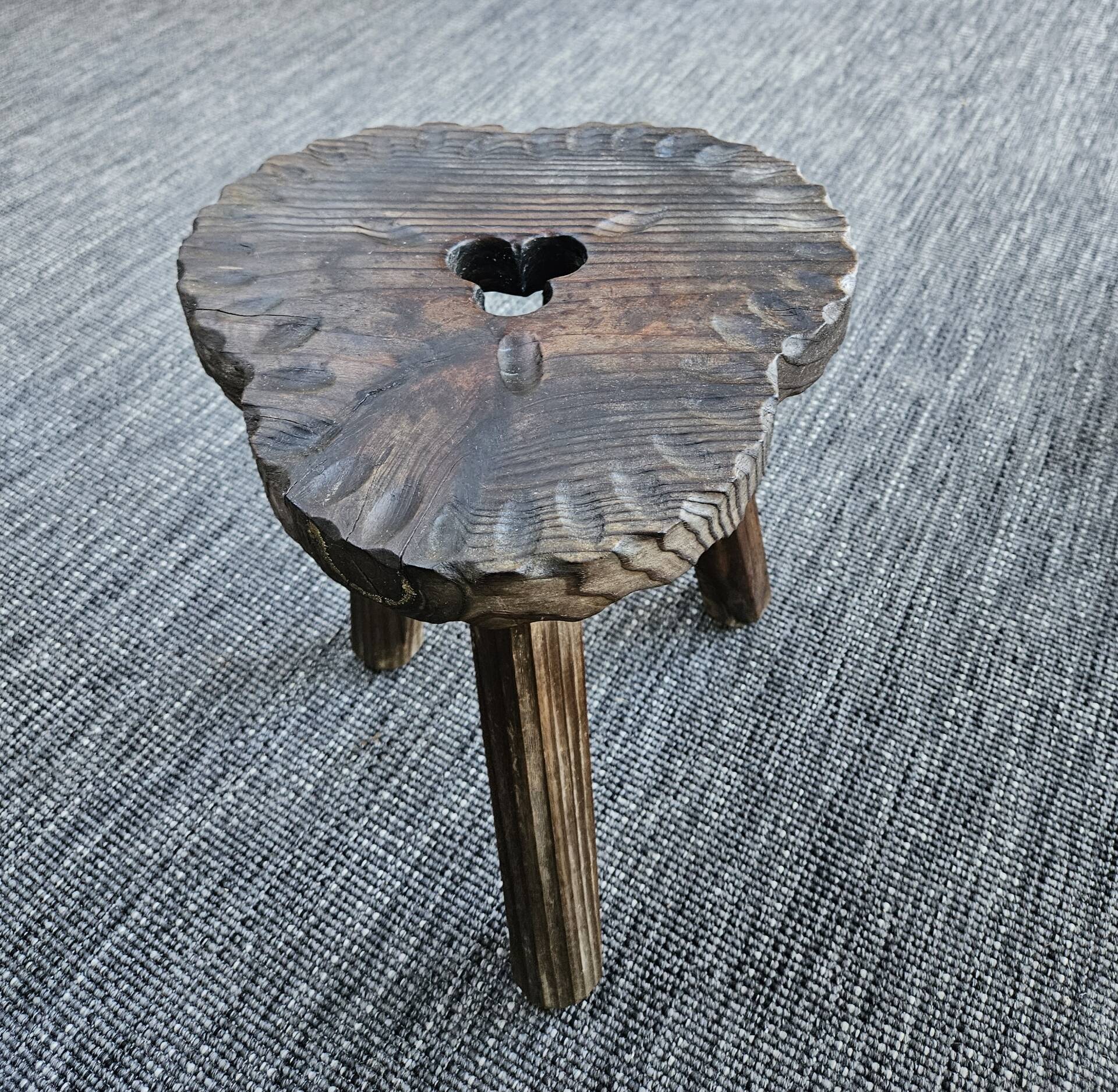 Brutalist wooden tripod stool