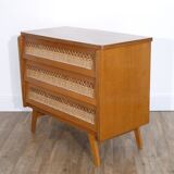 Vintage chest of drawers in wood and rattan 1950