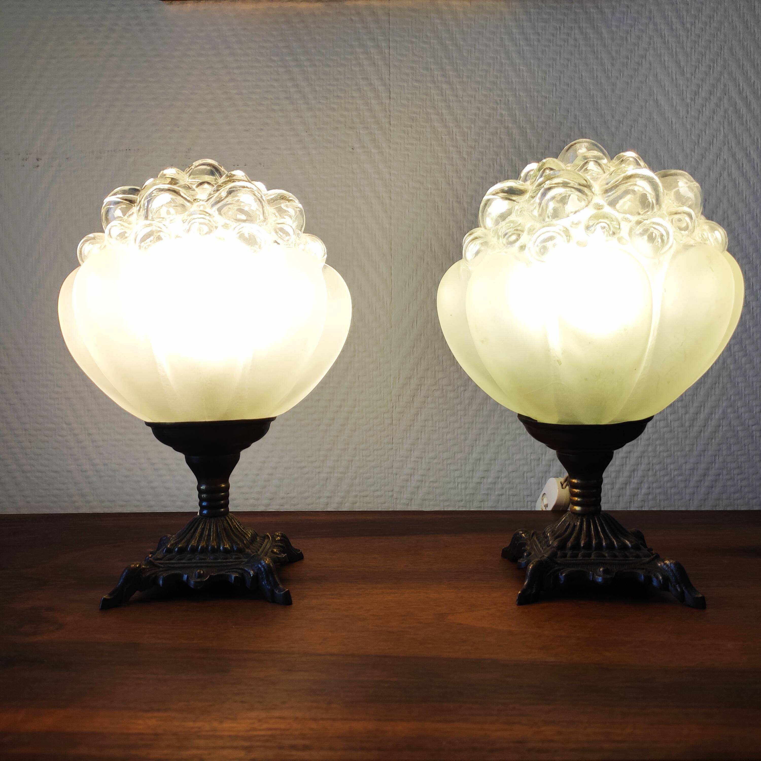 Pair of antique bubble globe lamps