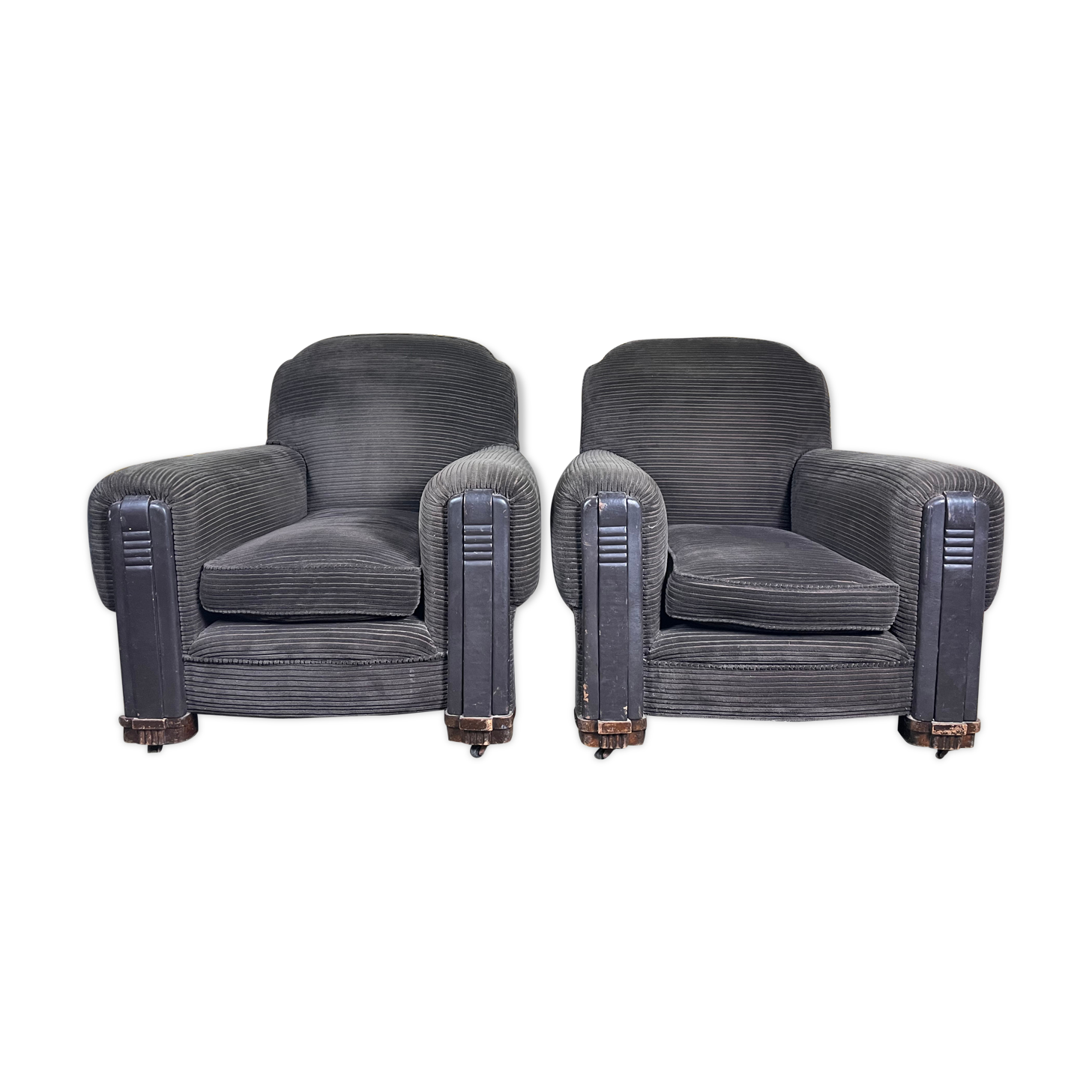 Pair of art deco period club armchairs