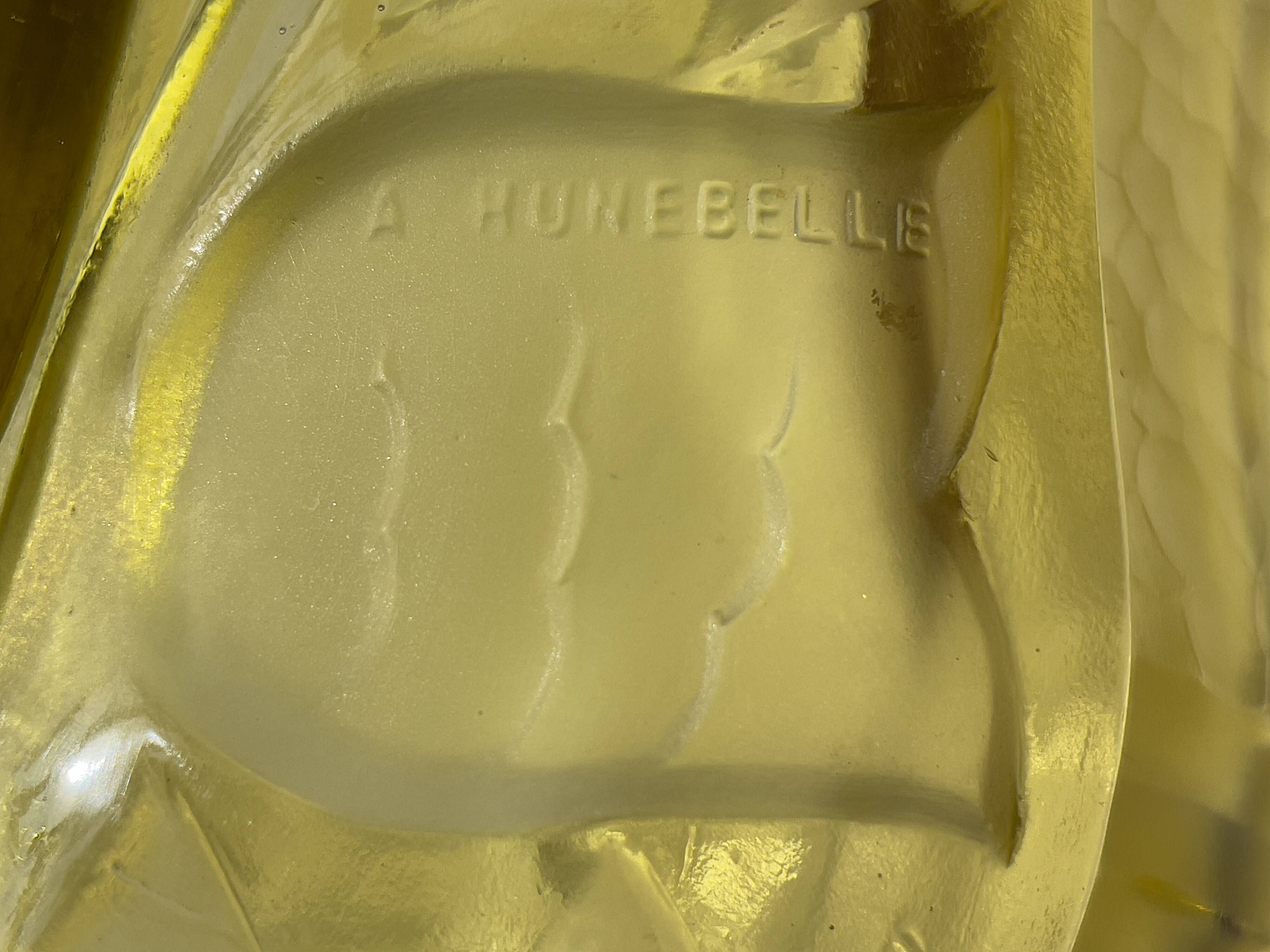 Rare Art Deco salad bowl by André Hunebelle in yellow molded pressed glass