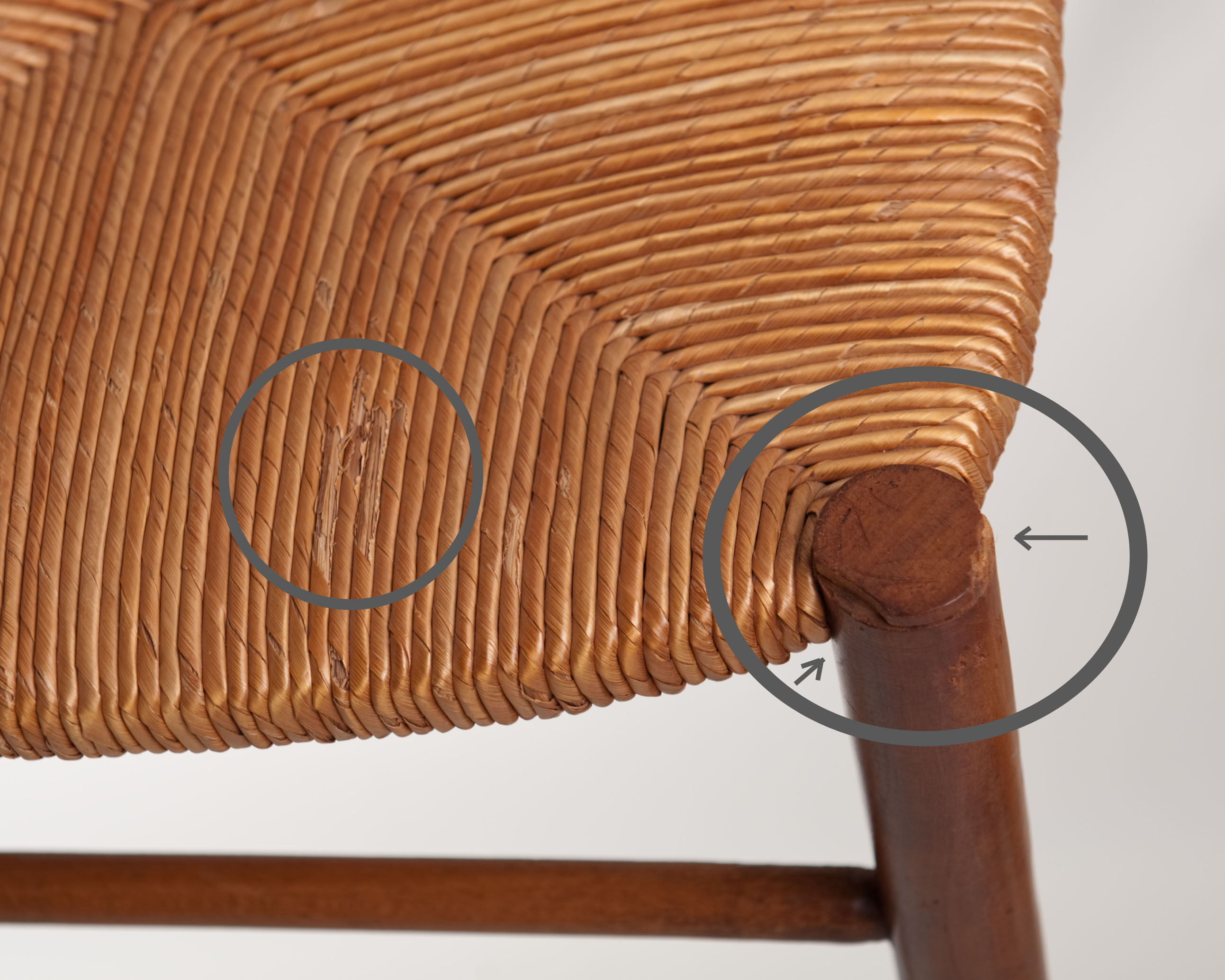 4 Rustic style mulched chairs handcrafted countryside circa 1970