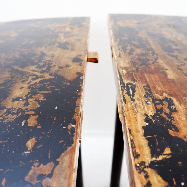 Paire de consoles chinoises en demi-lune - Table centrale et chaise pliante