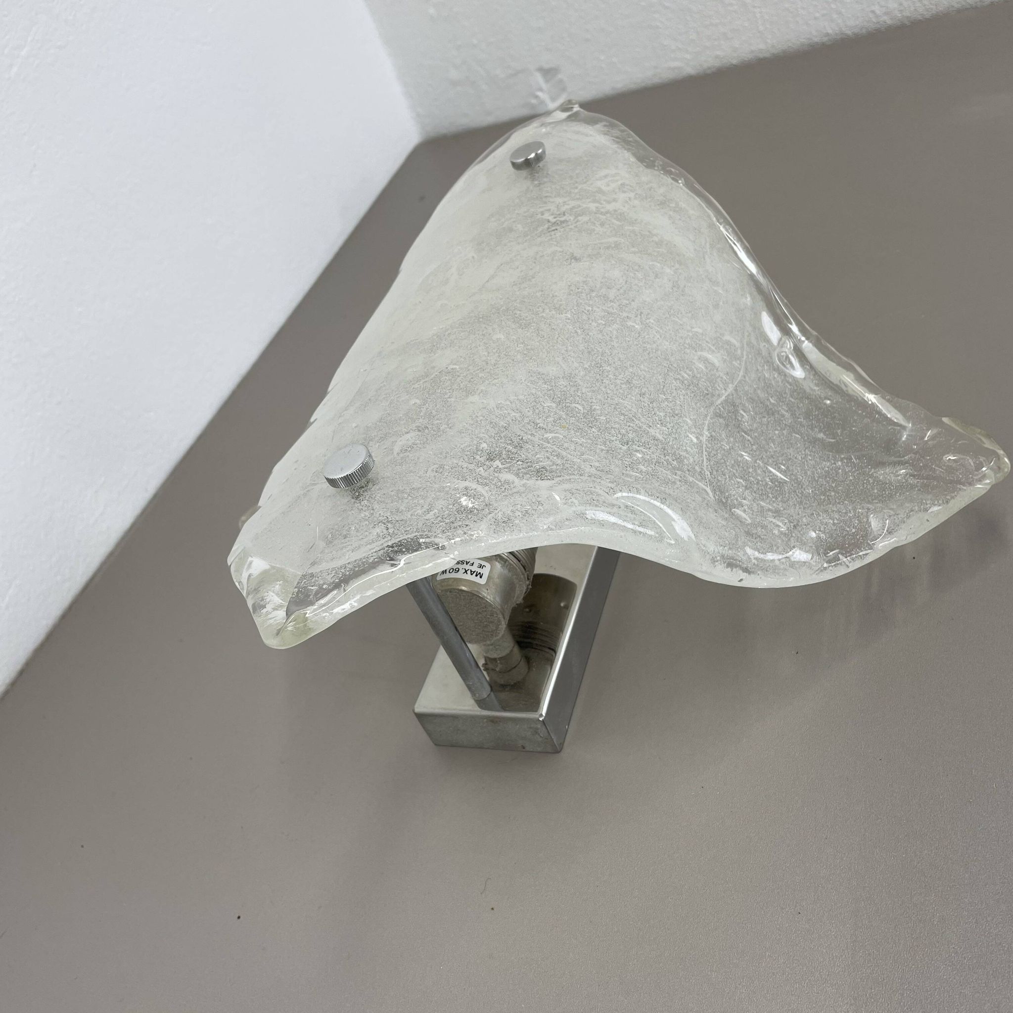 Large Organic Hollywood Regency Ice Glass Wall Light by Kalmar Lights, 1970