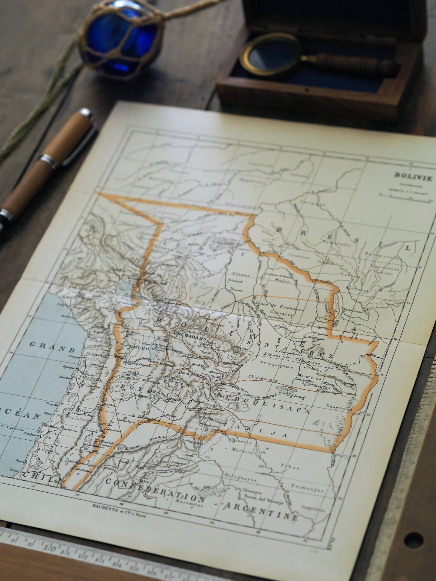 Bolivia, old map 1887 – vintage geographical map.