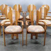 Set of 8 Czech Postmodern Pine Dining Armchairs, 1970s