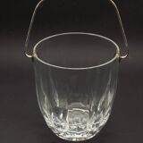 Vintage French heavy cut glass ice bucket with silver metal carry handle 4504.