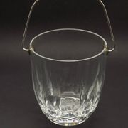 Vintage French heavy cut glass ice bucket with silver metal carry handle 4504.