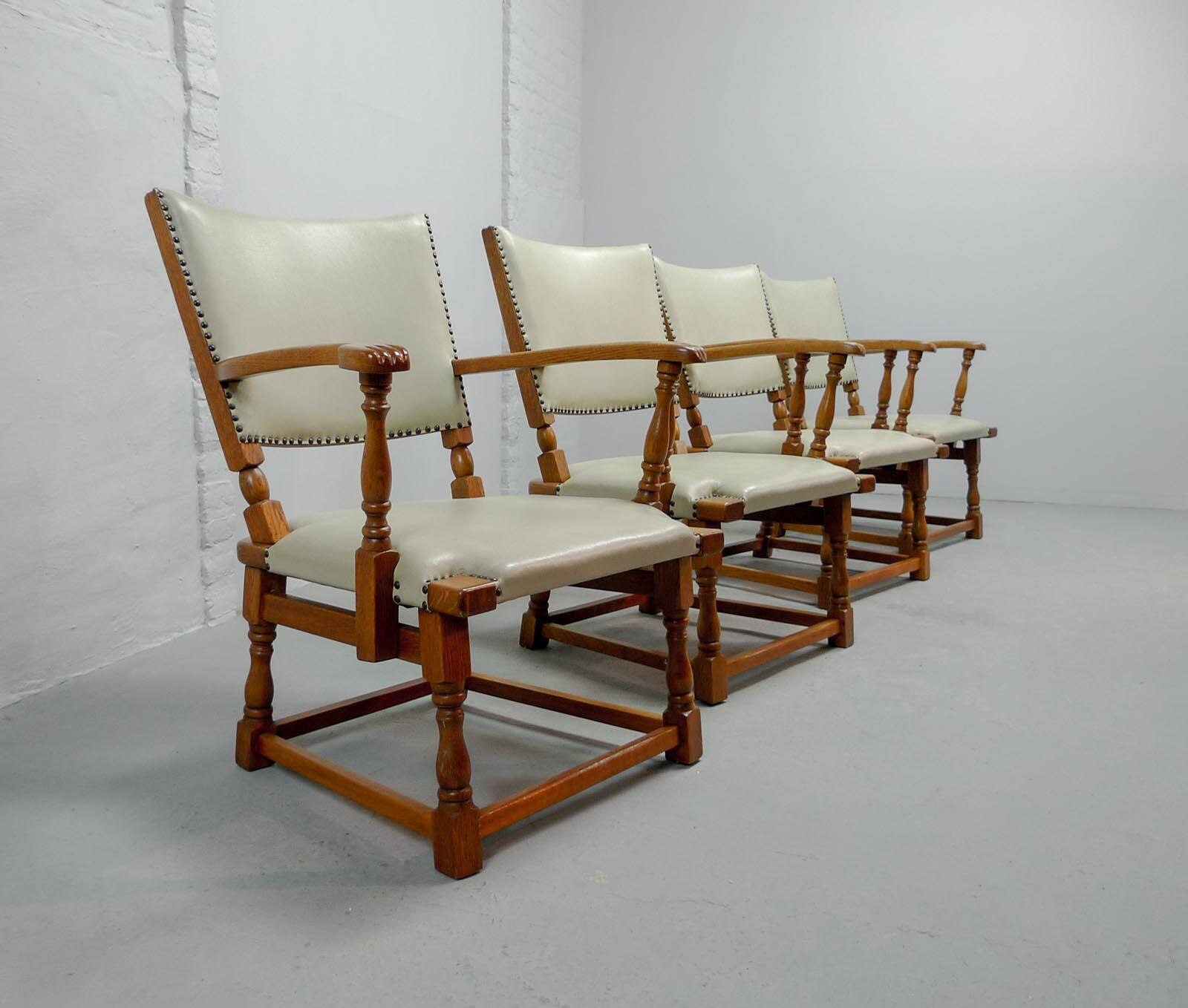 Set of 4 Dutch Design Oakwood Arm Chairs by Theo Ruth for Artifort, 1950s
