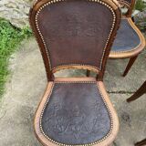 6 Louis XVI style chairs in solid beech and Cordoba leather, 1900