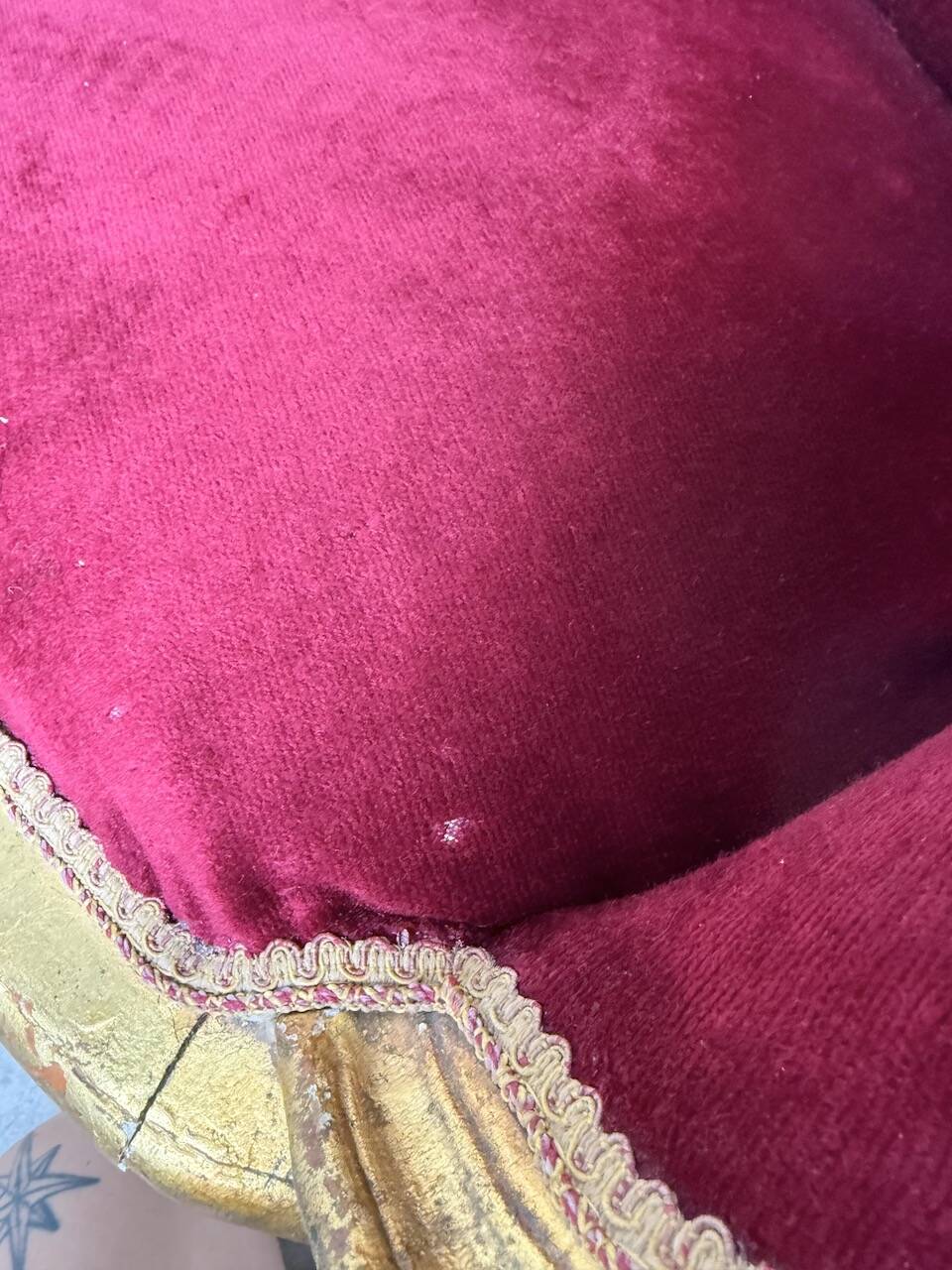 Louis XVI gilt wood and red velvet armchair