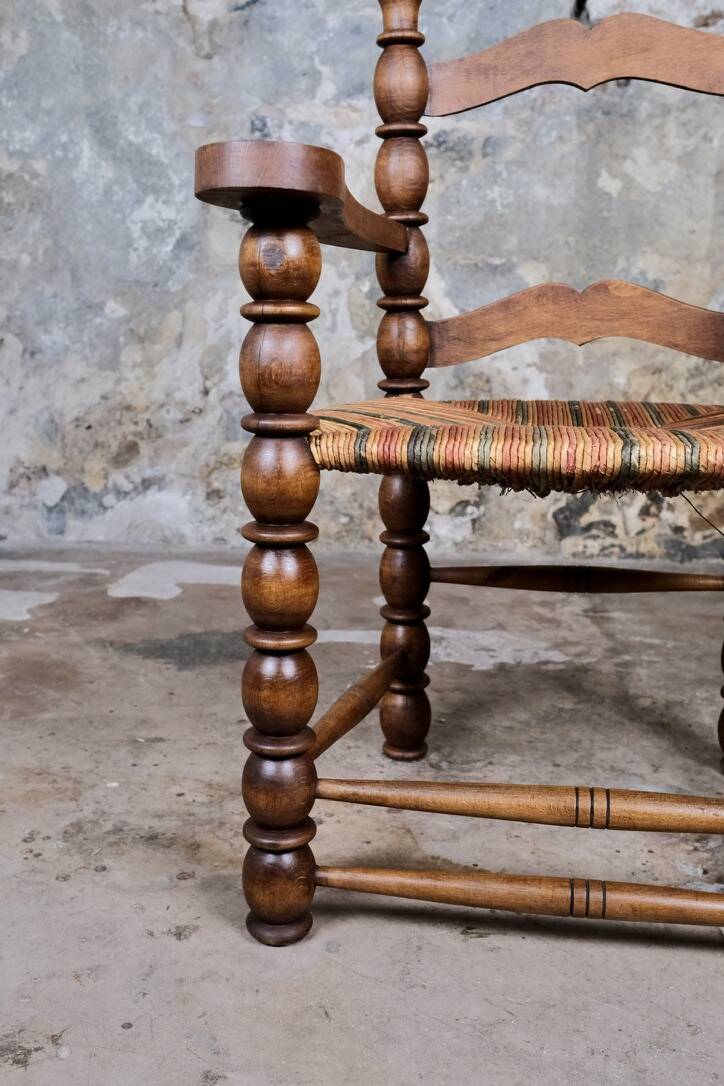Pair of turned wooden spool armchairs, mid-20th century, France