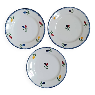 3 Sarreguemines Digoin earthenware dessert plates, Annette model