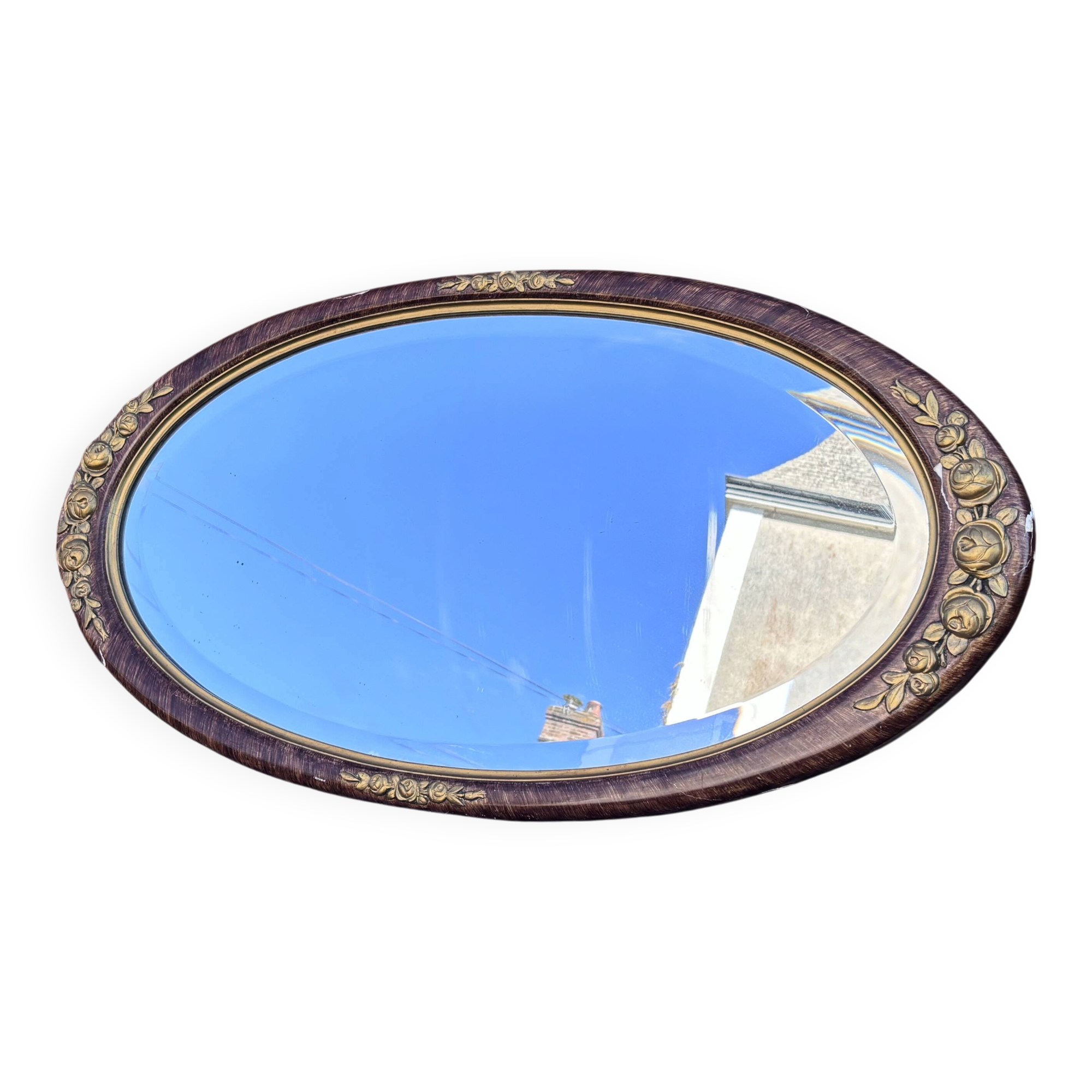 Vintage oval mirror – Patinated gold floral decorative frame