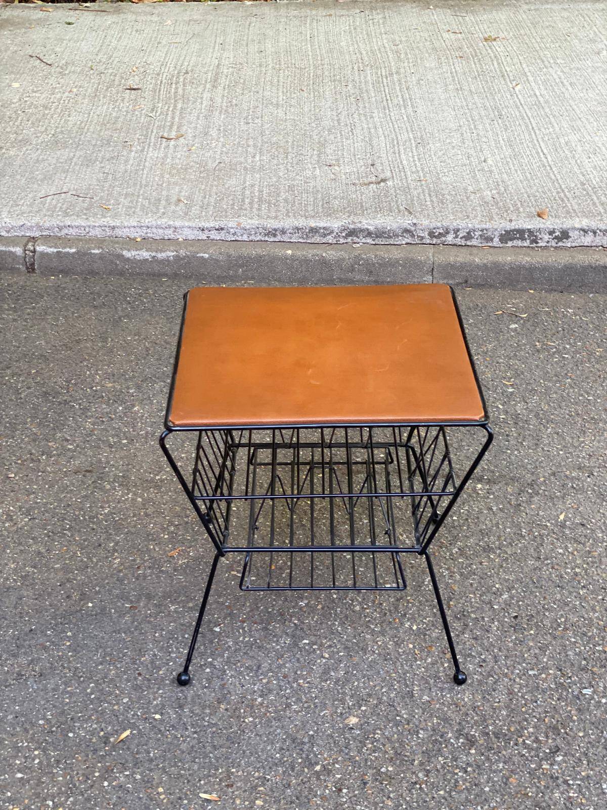 Vintage atomic mid-century modern side table magazine rack
