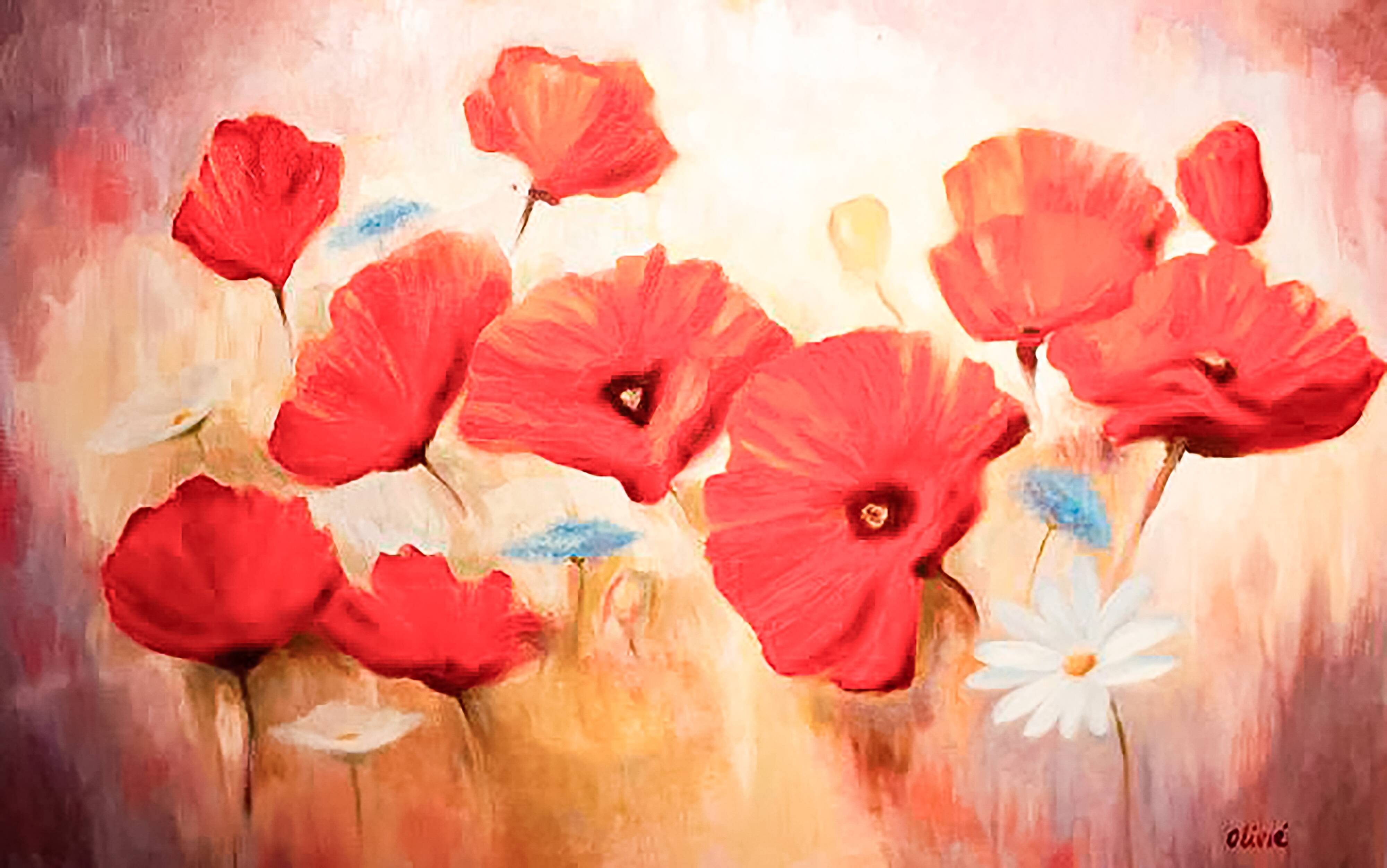 CUADRO DE AMAPOLAS Y MARGARITA PINTADO AL ÓLEO SOBRE LIENZO.