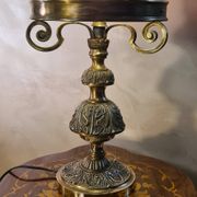Austrian Art Nouveau bronze lamp with Loetz style art glass shade L54x32