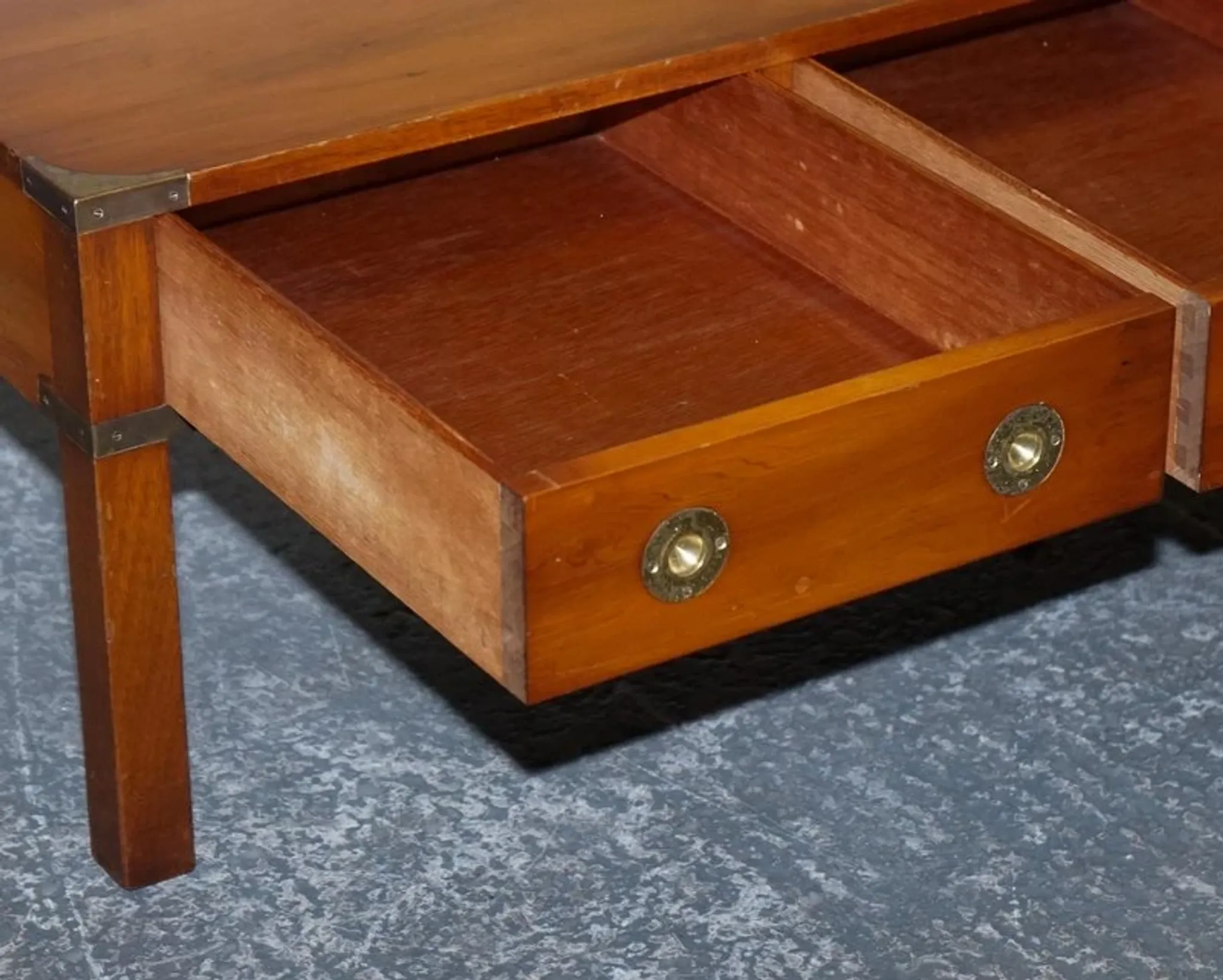 Vintage Military Campaign Coffee Table in Yew Wood and Brass