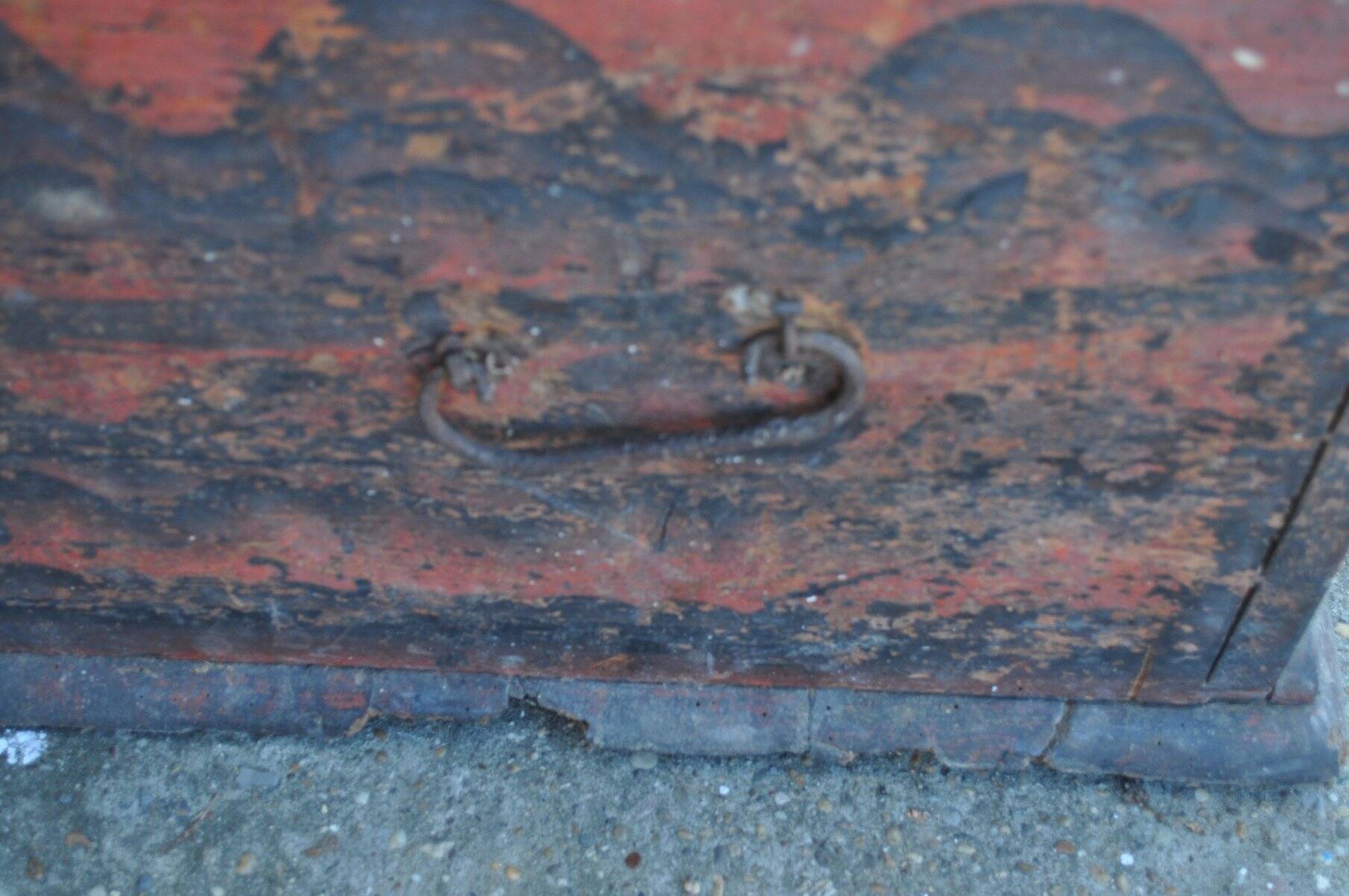 Antique wooden chest painted in multicolour with floral decoration — solid pine