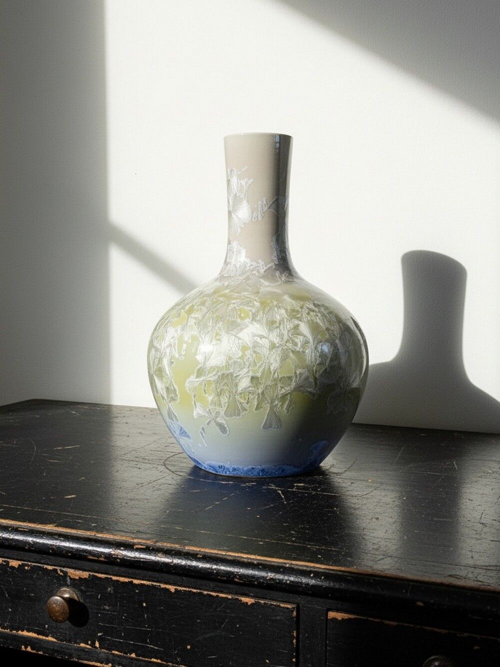 Grand vase globulaire porcelaine émaux cristallins Jingdezhen Zhi vintage