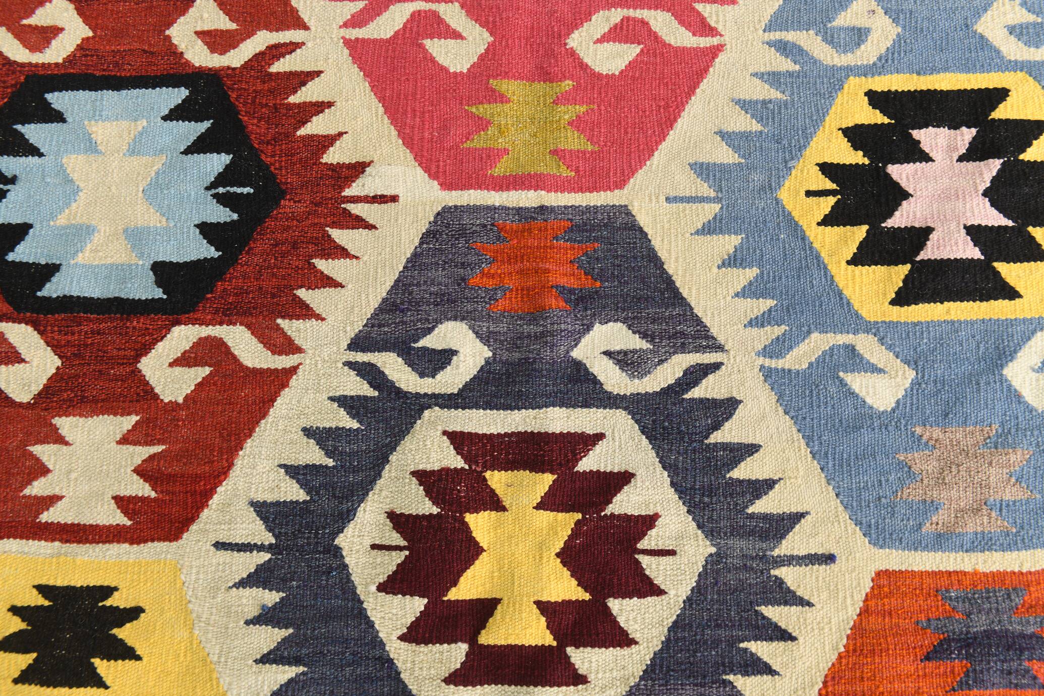 Turkish Geometric Tribal Vintage Kilim Rug, 254x348Cm
