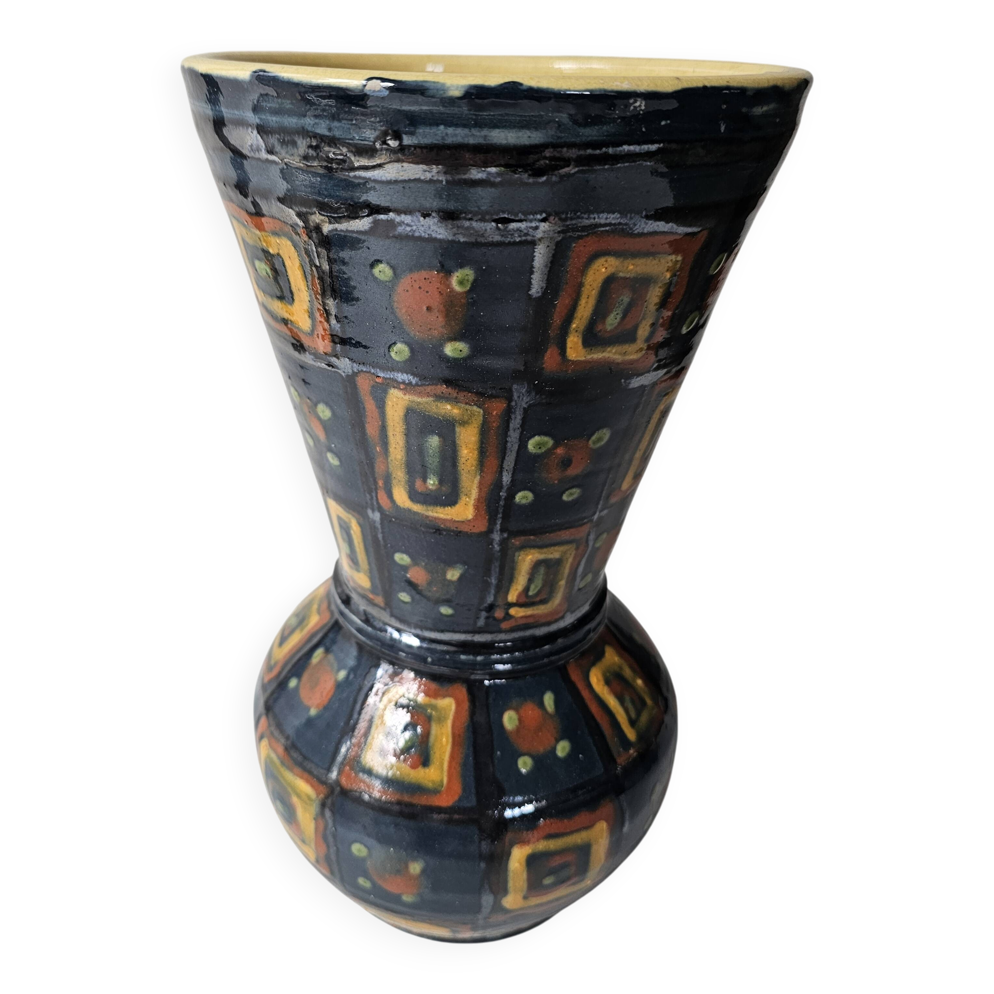 Large baluster vase in ceramic with vintage geometric patterns - pottery An