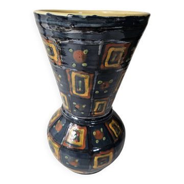 Grand Vase à balustre en céramique motifs géométriques vintage - poterie An