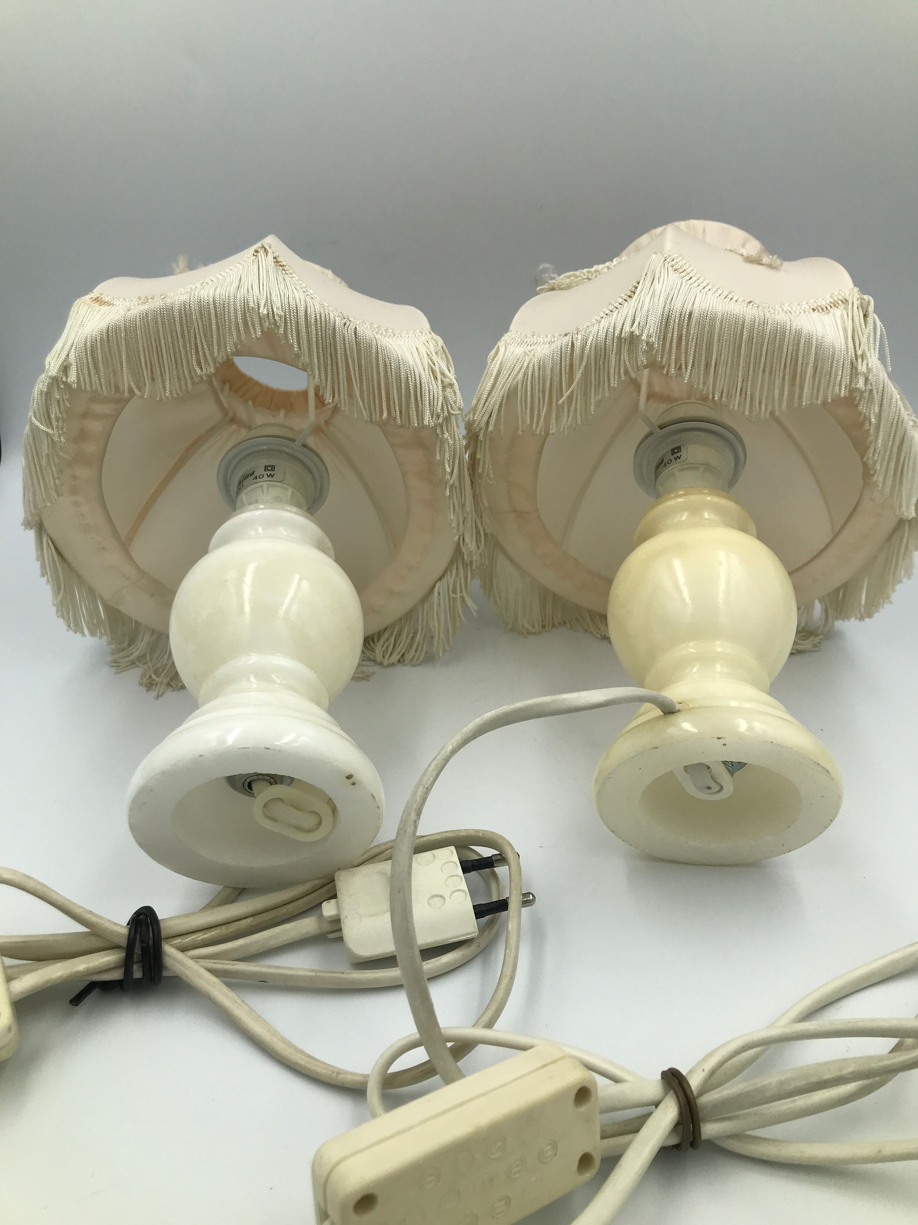 Pair of bedside lamp with vintage fringed shade