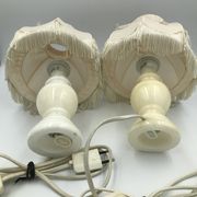 Pair of bedside lamp with vintage fringed shade