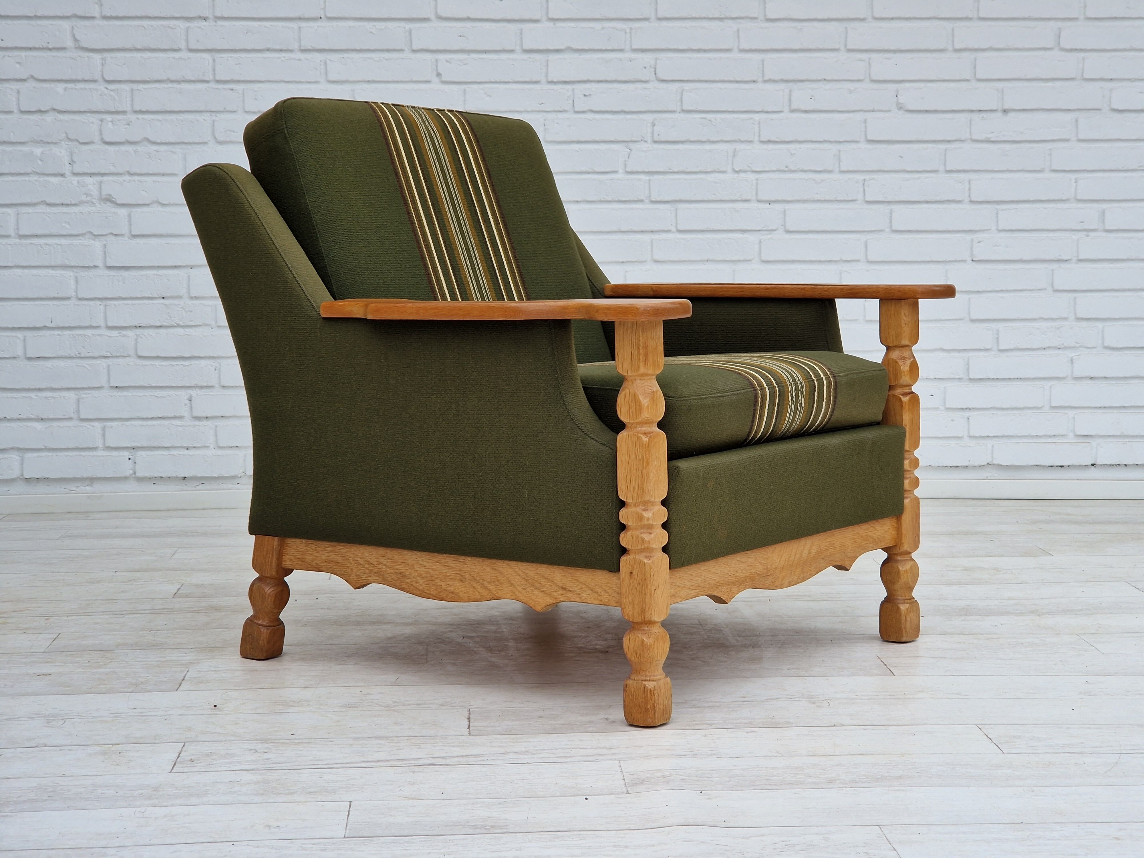 1970s, Danish design, lounge chair in green furniture wool, oak wood