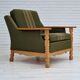 Fauteuil en laine verte et bois de chêne