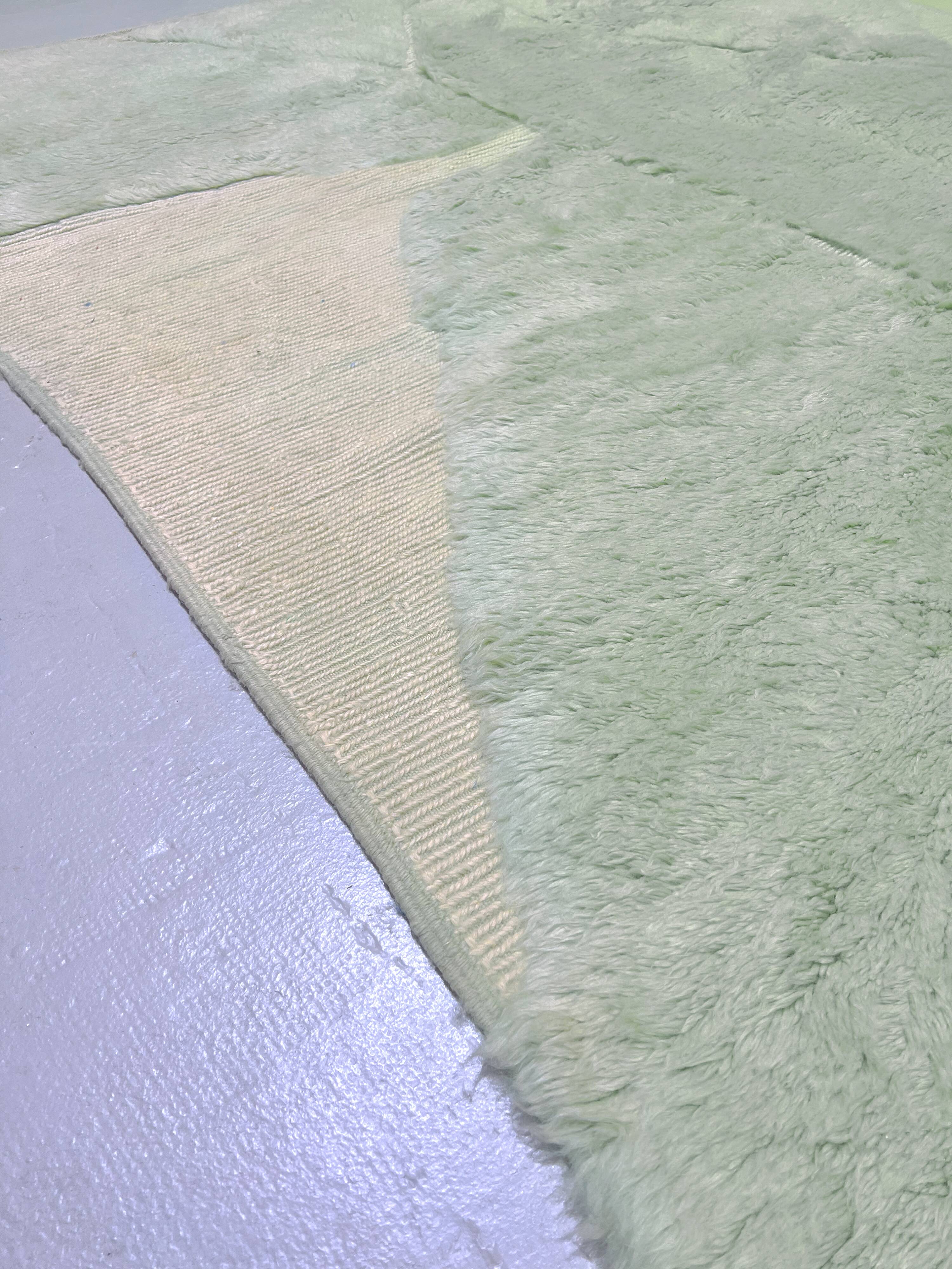 Moroccan Berber rug M'rirt mint green with engraved patterns 3x2.05m