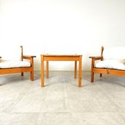 Vintage pine wood armchair set, 1980s