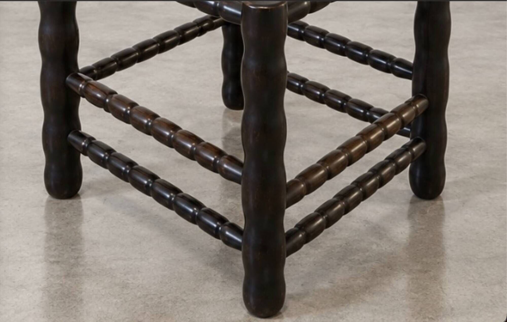 4 blackened wood spindle leg chairs attributed to Charles Dudouyt 1940