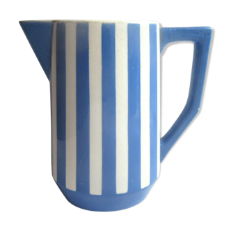Blue and white ceramic milk pitcher by Sarreguemines model Fox Trott