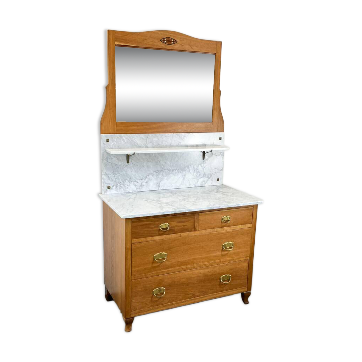 Art Nouveau chest of drawers, marble washstand and mirror top, oak, 1910s