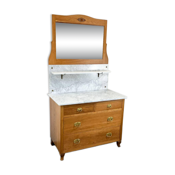 Commode Art nouveau, lavabo en marbre et miroir, chêne, années 1910