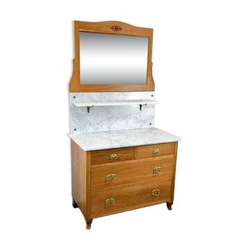 Commode Art nouveau, lavabo en marbre et miroir, chêne, années 1910