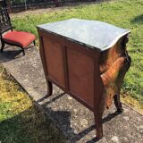 Louis XV style 3-drawer chest of drawers in wood and marble marquetry
