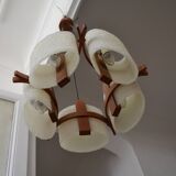 Scandinavian chandelier 5 lights 1960 teak and perspex