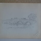 Pencil drawing english countryside circa 1910