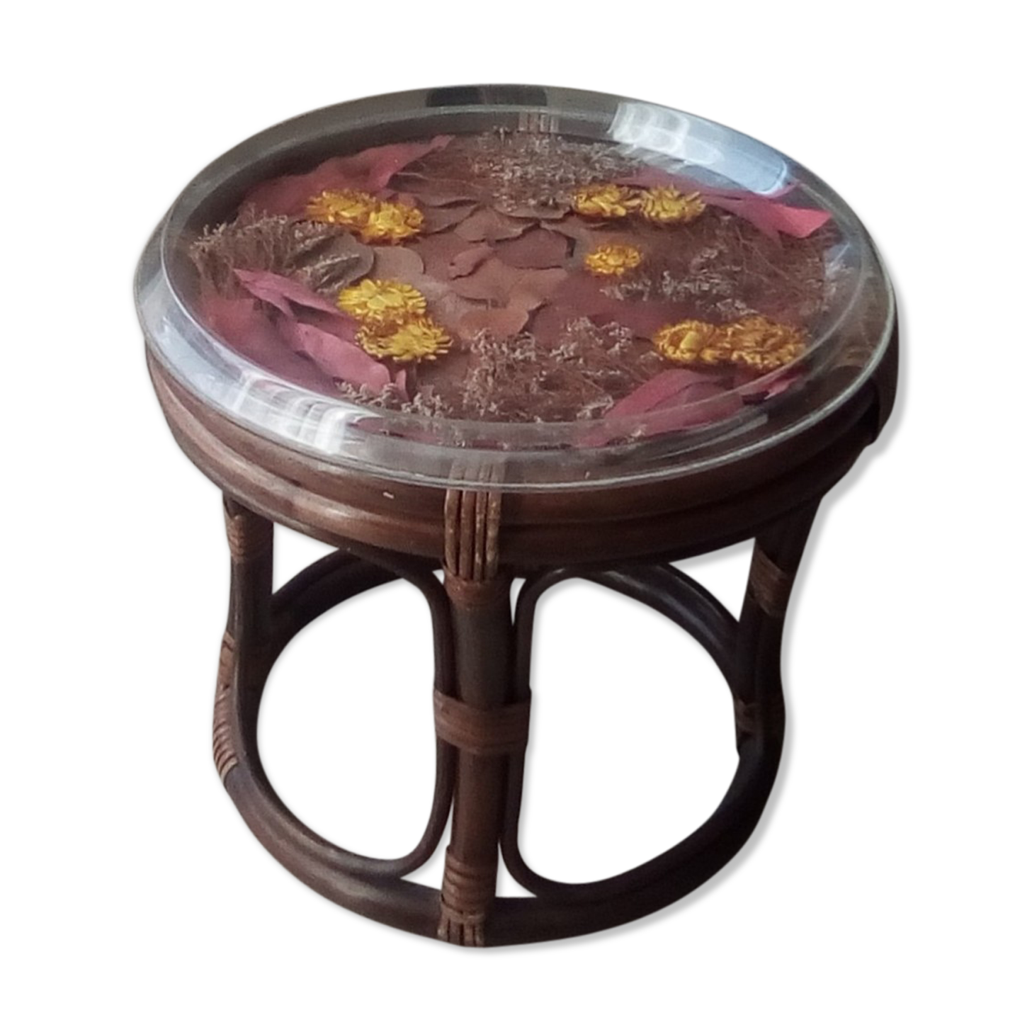 Vintage rattan stool coffee table